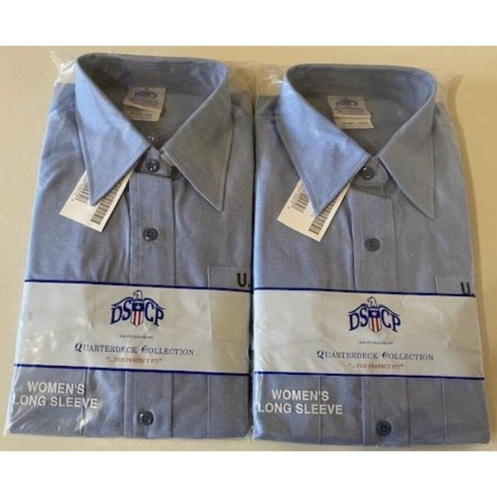 2 US Navy DSCP Quarterdeck Women's Long Sleeve Shirts: Size 38 (M/L)-32SL. ML-32